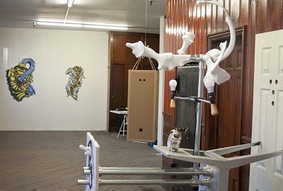 Installation view at Safe Gallery, 2016. Sculpture in foreground is a collaboration between Andy Cahill and Gretta Johnson.